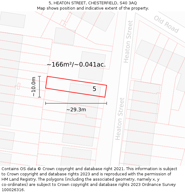 5, HEATON STREET, CHESTERFIELD, S40 3AQ: Plot and title map