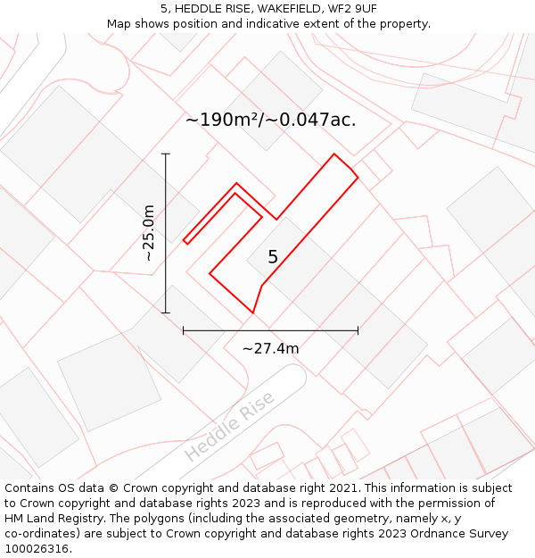 5, HEDDLE RISE, WAKEFIELD, WF2 9UF: Plot and title map