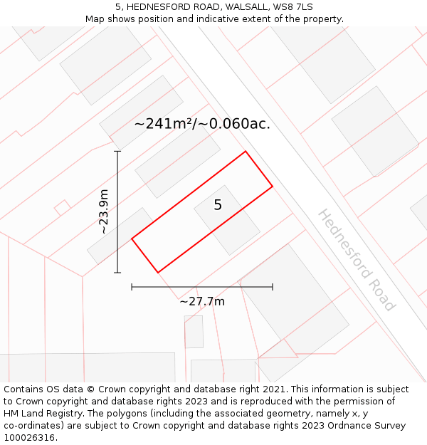 5, HEDNESFORD ROAD, WALSALL, WS8 7LS: Plot and title map