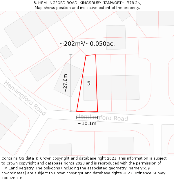 5, HEMLINGFORD ROAD, KINGSBURY, TAMWORTH, B78 2NJ: Plot and title map