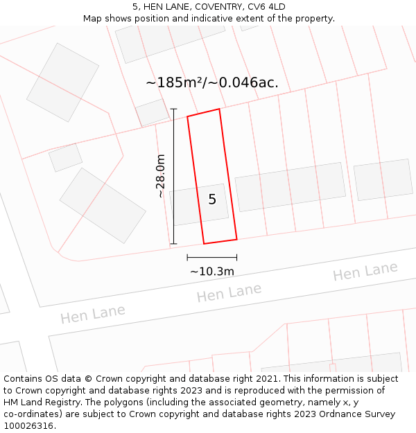 5, HEN LANE, COVENTRY, CV6 4LD: Plot and title map