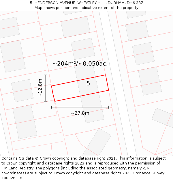 5, HENDERSON AVENUE, WHEATLEY HILL, DURHAM, DH6 3RZ: Plot and title map