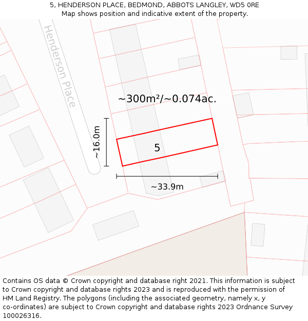 5, HENDERSON PLACE, BEDMOND, ABBOTS LANGLEY, WD5 0RE: Plot and title map