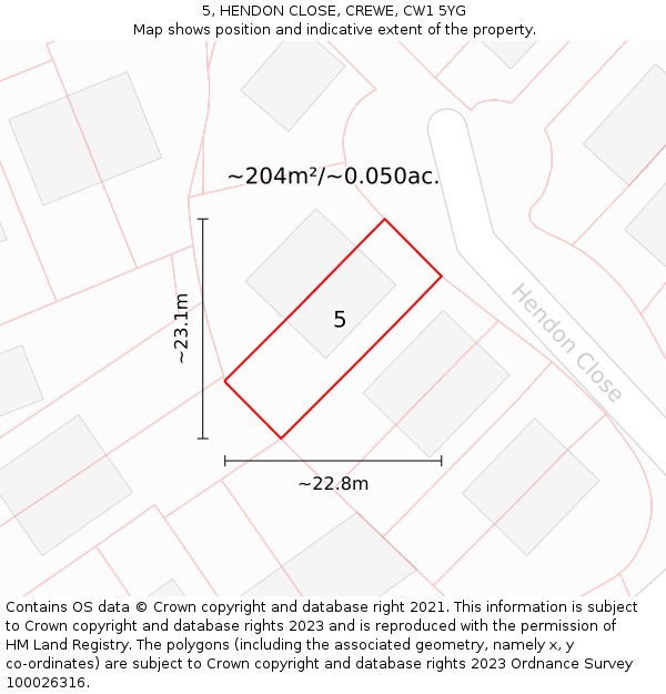 5, HENDON CLOSE, CREWE, CW1 5YG: Plot and title map