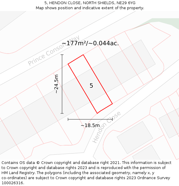 5, HENDON CLOSE, NORTH SHIELDS, NE29 6YG: Plot and title map