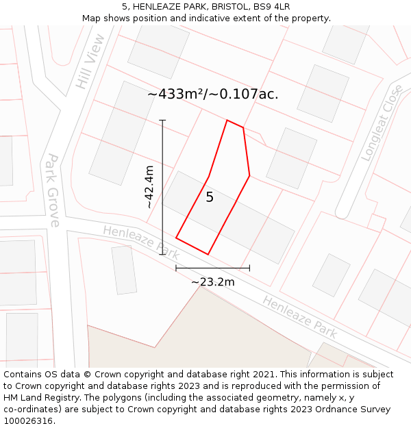 5, HENLEAZE PARK, BRISTOL, BS9 4LR: Plot and title map