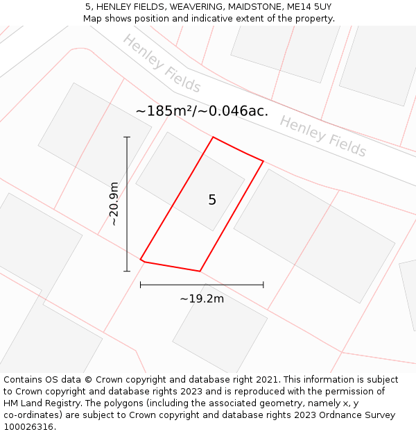 5, HENLEY FIELDS, WEAVERING, MAIDSTONE, ME14 5UY: Plot and title map