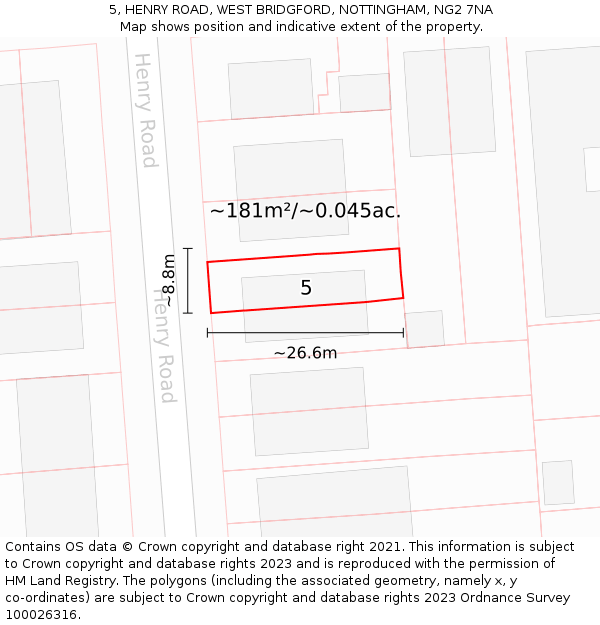 5, HENRY ROAD, WEST BRIDGFORD, NOTTINGHAM, NG2 7NA: Plot and title map