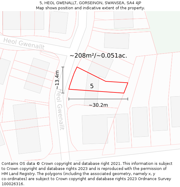 5, HEOL GWENALLT, GORSEINON, SWANSEA, SA4 4JP: Plot and title map