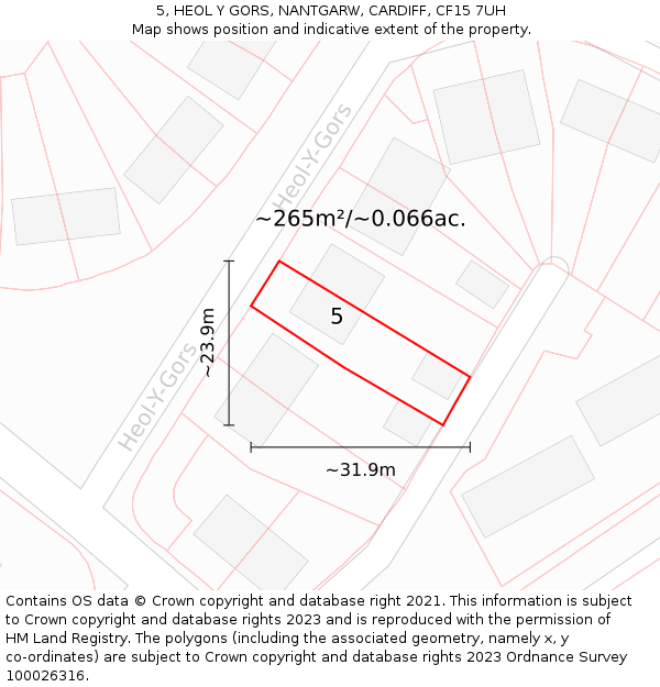 5, HEOL Y GORS, NANTGARW, CARDIFF, CF15 7UH: Plot and title map