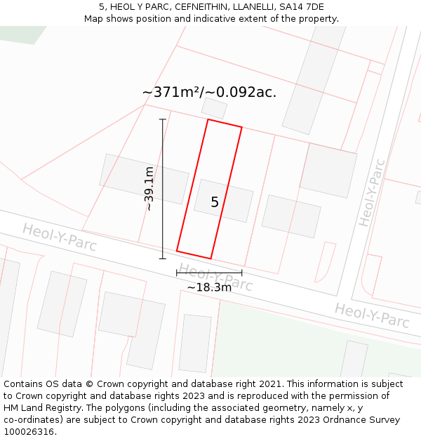 5, HEOL Y PARC, CEFNEITHIN, LLANELLI, SA14 7DE: Plot and title map