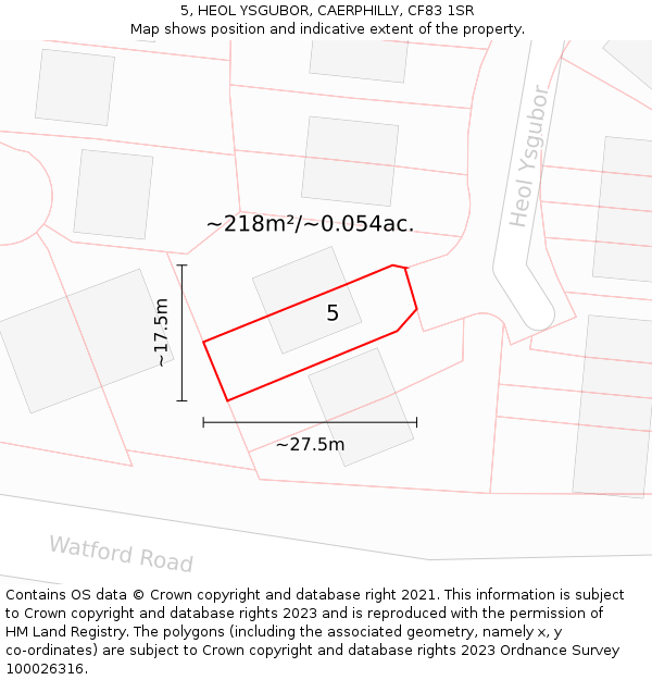 5, HEOL YSGUBOR, CAERPHILLY, CF83 1SR: Plot and title map