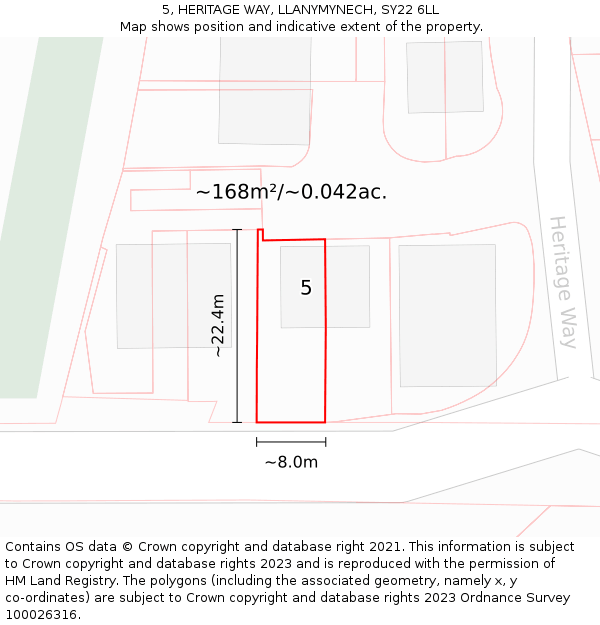 5, HERITAGE WAY, LLANYMYNECH, SY22 6LL: Plot and title map