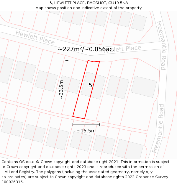 5, HEWLETT PLACE, BAGSHOT, GU19 5NA: Plot and title map