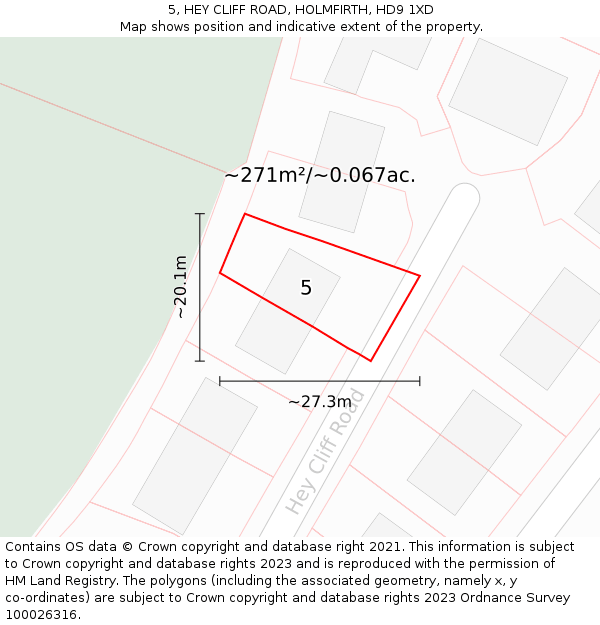 5, HEY CLIFF ROAD, HOLMFIRTH, HD9 1XD: Plot and title map