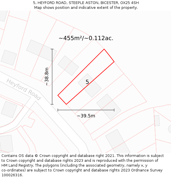 5, HEYFORD ROAD, STEEPLE ASTON, BICESTER, OX25 4SH: Plot and title map