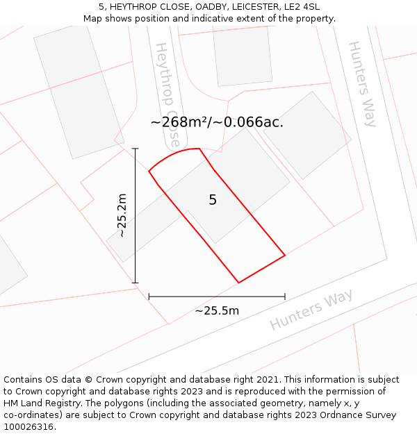 5, HEYTHROP CLOSE, OADBY, LEICESTER, LE2 4SL: Plot and title map