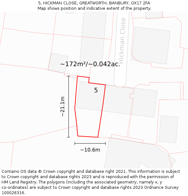 5, HICKMAN CLOSE, GREATWORTH, BANBURY, OX17 2FA: Plot and title map