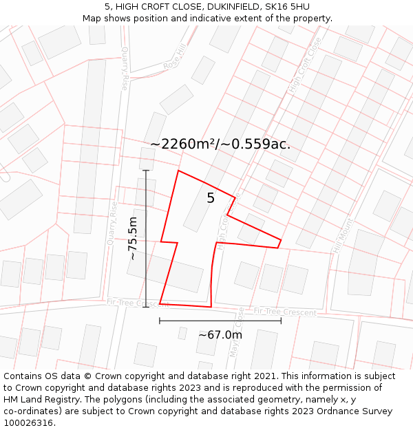 5, HIGH CROFT CLOSE, DUKINFIELD, SK16 5HU: Plot and title map