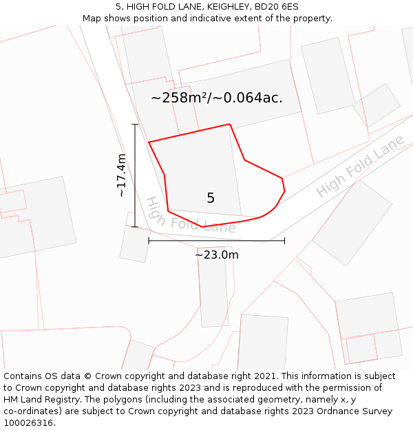 5, HIGH FOLD LANE, KEIGHLEY, BD20 6ES: Plot and title map