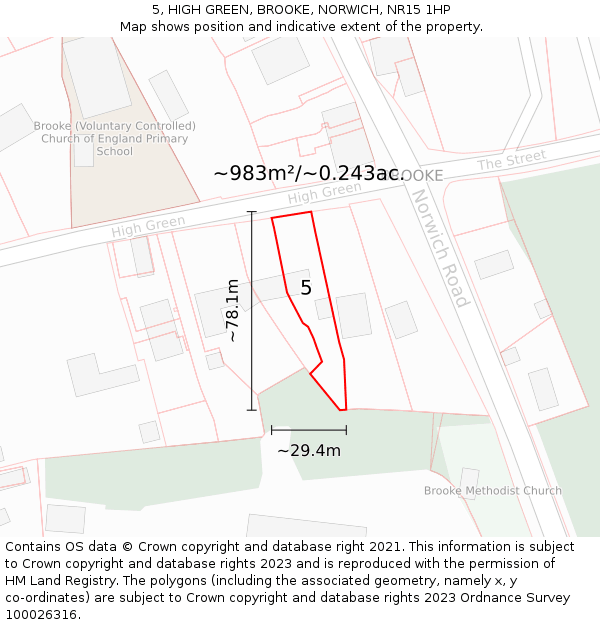 5, HIGH GREEN, BROOKE, NORWICH, NR15 1HP: Plot and title map