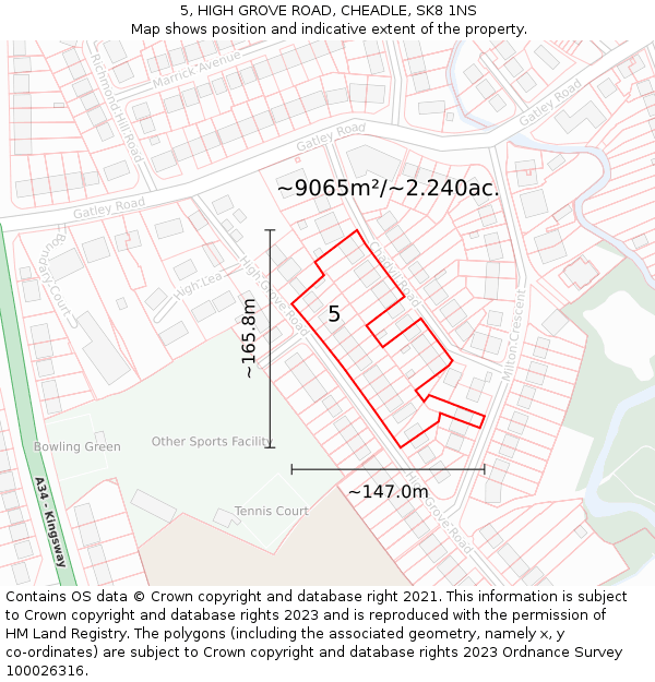 5, HIGH GROVE ROAD, CHEADLE, SK8 1NS: Plot and title map