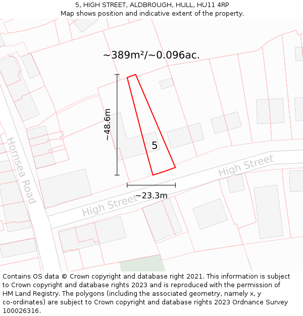 5, HIGH STREET, ALDBROUGH, HULL, HU11 4RP: Plot and title map