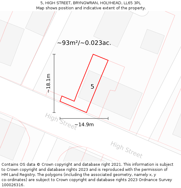 5, HIGH STREET, BRYNGWRAN, HOLYHEAD, LL65 3PL: Plot and title map