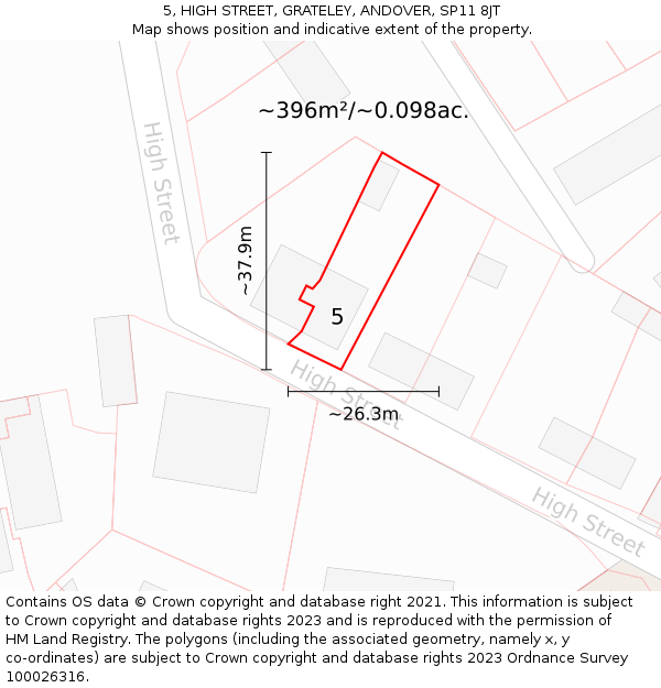 5, HIGH STREET, GRATELEY, ANDOVER, SP11 8JT: Plot and title map