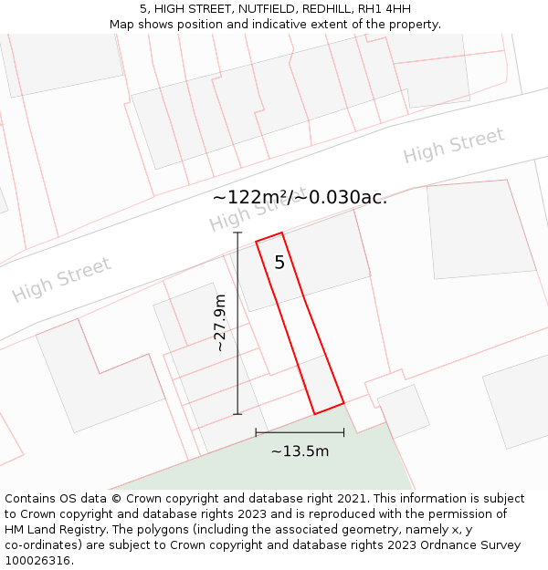 5, HIGH STREET, NUTFIELD, REDHILL, RH1 4HH: Plot and title map