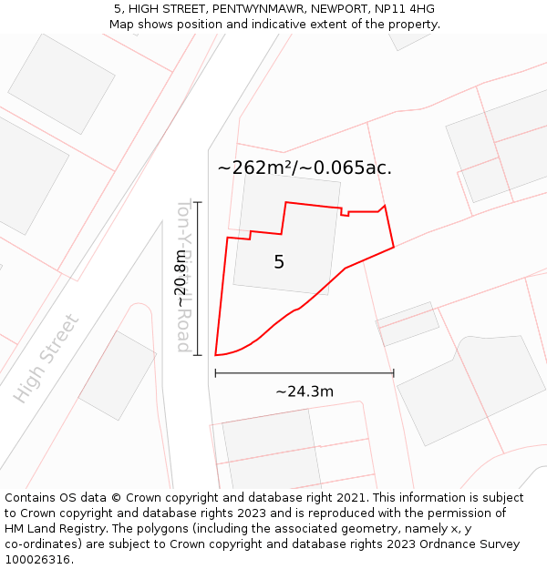 5, HIGH STREET, PENTWYNMAWR, NEWPORT, NP11 4HG: Plot and title map