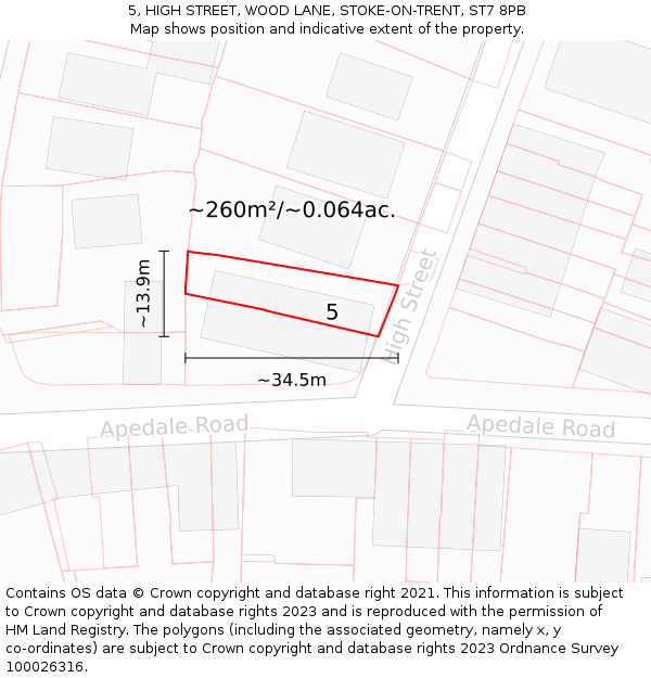 5, HIGH STREET, WOOD LANE, STOKE-ON-TRENT, ST7 8PB: Plot and title map