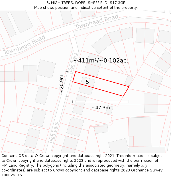 5, HIGH TREES, DORE, SHEFFIELD, S17 3GF: Plot and title map