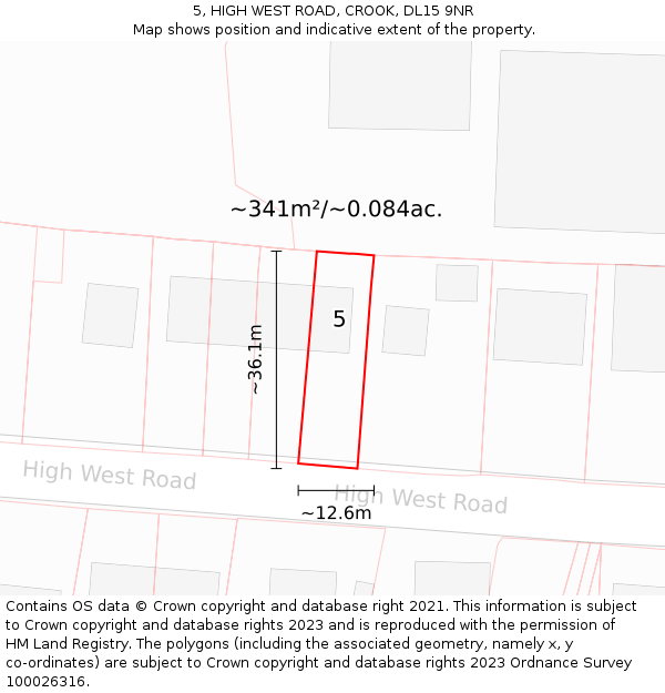 5, HIGH WEST ROAD, CROOK, DL15 9NR: Plot and title map