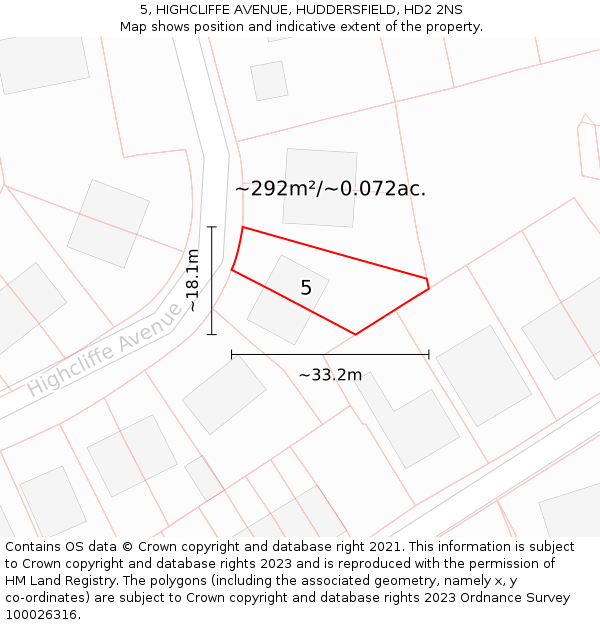 5, HIGHCLIFFE AVENUE, HUDDERSFIELD, HD2 2NS: Plot and title map