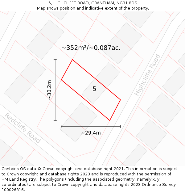 5, HIGHCLIFFE ROAD, GRANTHAM, NG31 8DS: Plot and title map