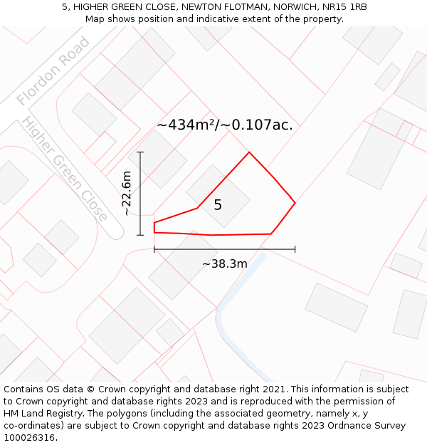 5, HIGHER GREEN CLOSE, NEWTON FLOTMAN, NORWICH, NR15 1RB: Plot and title map