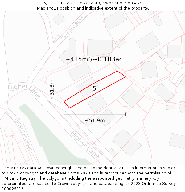 5, HIGHER LANE, LANGLAND, SWANSEA, SA3 4NS: Plot and title map