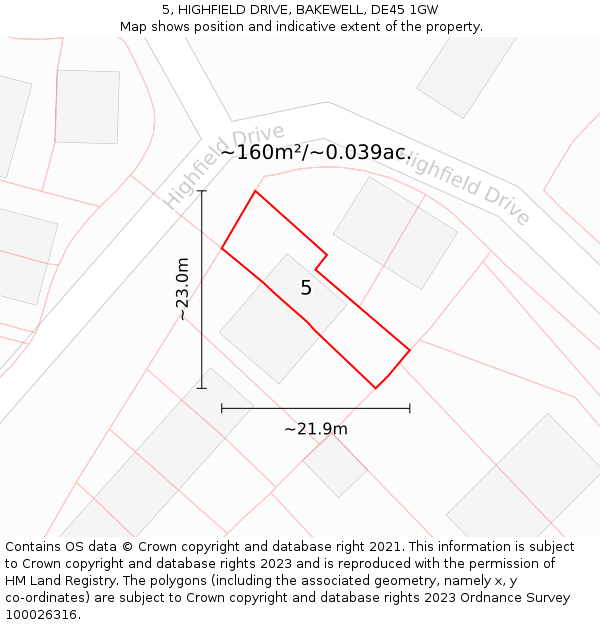 5, HIGHFIELD DRIVE, BAKEWELL, DE45 1GW: Plot and title map