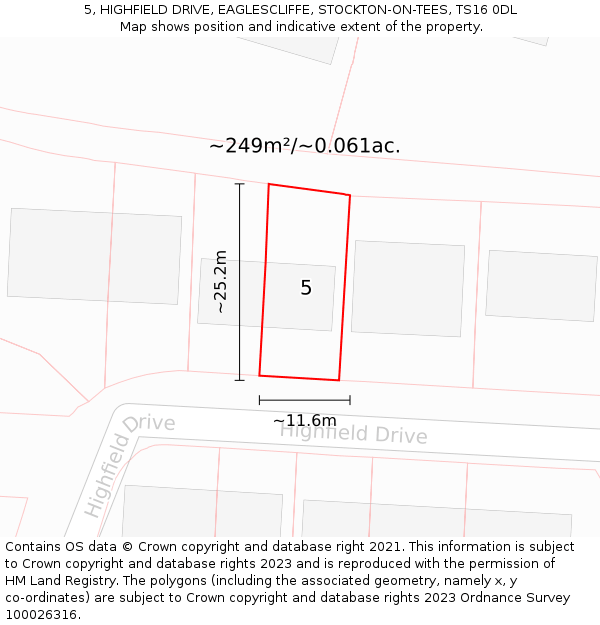 5, HIGHFIELD DRIVE, EAGLESCLIFFE, STOCKTON-ON-TEES, TS16 0DL: Plot and title map