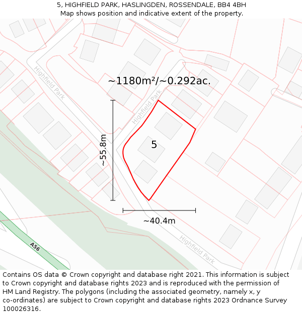 5, HIGHFIELD PARK, HASLINGDEN, ROSSENDALE, BB4 4BH: Plot and title map