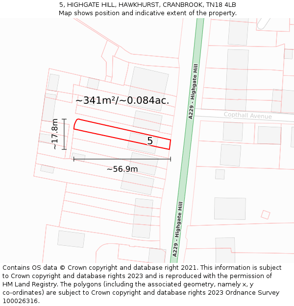 5, HIGHGATE HILL, HAWKHURST, CRANBROOK, TN18 4LB: Plot and title map