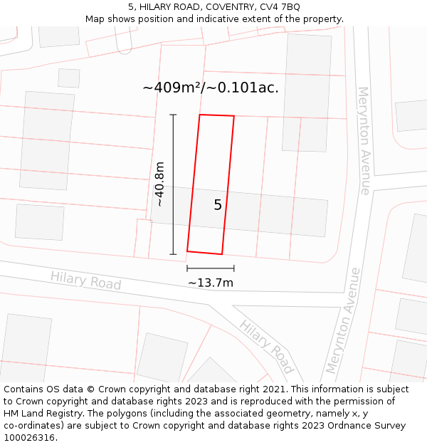 5, HILARY ROAD, COVENTRY, CV4 7BQ: Plot and title map