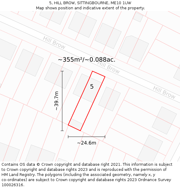 5, HILL BROW, SITTINGBOURNE, ME10 1UW: Plot and title map