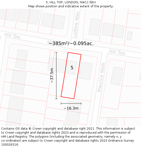 5, HILL TOP, LONDON, NW11 6EH: Plot and title map