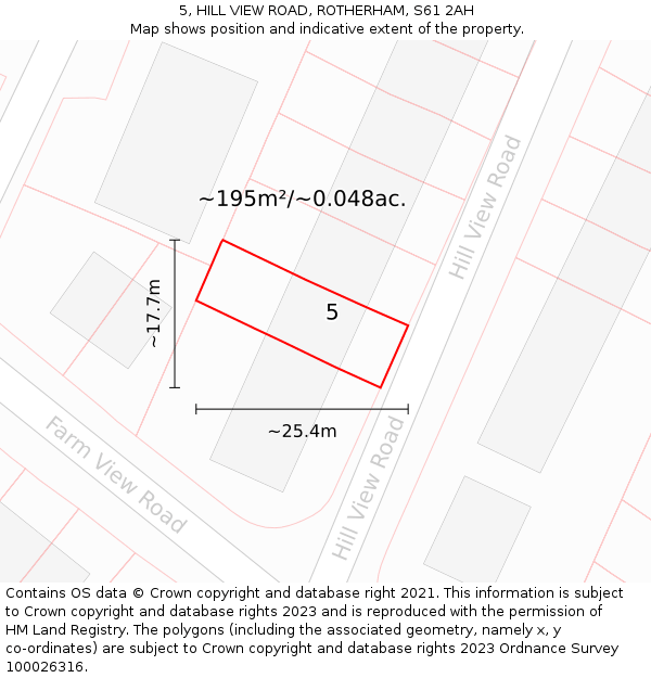 5, HILL VIEW ROAD, ROTHERHAM, S61 2AH: Plot and title map