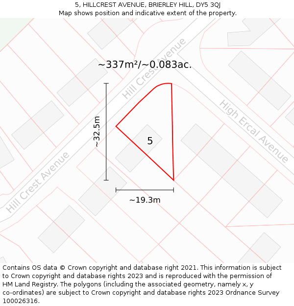 5, HILLCREST AVENUE, BRIERLEY HILL, DY5 3QJ: Plot and title map