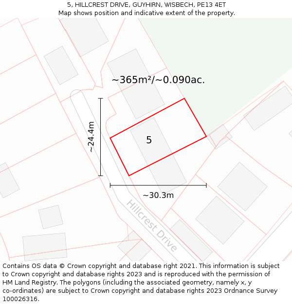 5, HILLCREST DRIVE, GUYHIRN, WISBECH, PE13 4ET: Plot and title map