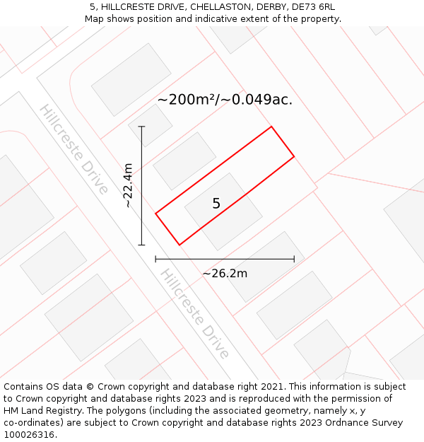 5, HILLCRESTE DRIVE, CHELLASTON, DERBY, DE73 6RL: Plot and title map