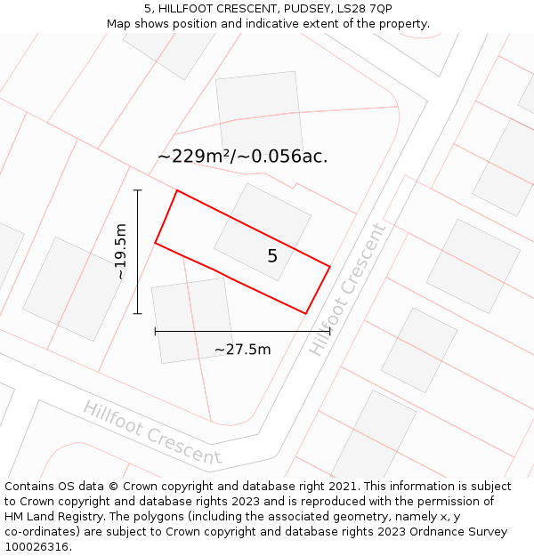 5, HILLFOOT CRESCENT, PUDSEY, LS28 7QP: Plot and title map